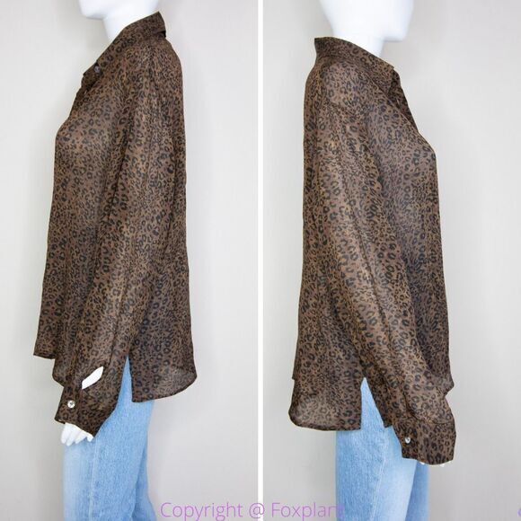 Silk Icon Collection 100% silk leopard animal print button down shirt,‎ size L - Picture 7 of 16